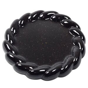 Handmade Resin Round Tray 5.25" Braided Rim Black Gold Night Sky Sparkle Glitter